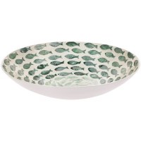 13" Round Green Mother of Pearl Fish Pattern Bowl