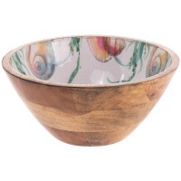 10" Round Multipastel Seashells and Seaweed Wood Bowl