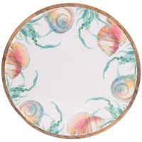 12" Round Multipastel Seashell and Seaweed Wood Platter