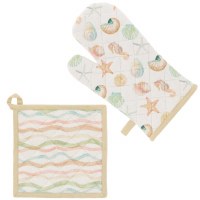 Set of Two Multipastel Seashell Oven Mitt and Pot Holder