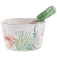 5" Round Ceramic Multipastel Bowl With a Spreader