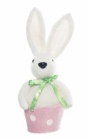 8" White Bunny in a Pink Basket Figurine