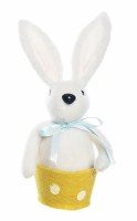 8" White Bunny in a Yellow Basket Figurine