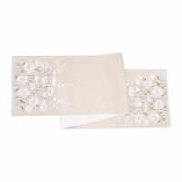 14" x 72" White Daisies on Beige Table Runner