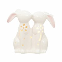 6" LED White Ceramic Bunnies Kissing Figurine