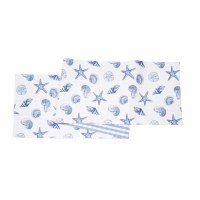 14" x 72" Blue Seashells on White Table Runner