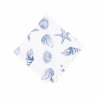 18" Sq Blue Seashells on White Cloth Napkin