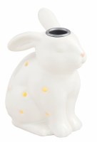 6" LED White Ceramic Bunny Taper Candle Holder by Mud Pie