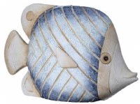 12" Blue and Beige Ceramic Fish Statue