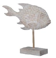 12" White Washed Polyresin Thick Fish on a Stand Statue