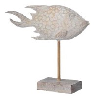 12" White Washed Polyresin Thin Fish on a Stand Statue