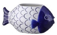 10" Blue and White Fish Shape Pot