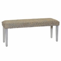 47" White Washed Woven Top Bench