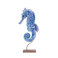 17" Bue Capiz Seahorse Statue on a Stand