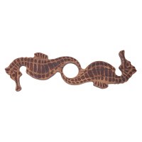 11" Brown Wood Seahorse One Wine Bottle and Two Glasses Holder