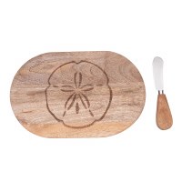 7" x 11" Oval Brown Wood Sand Dollar Board With a Spreader