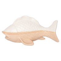 10" Distressed White and Light Brown Ceramic Fish Statue