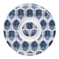 12" Round Blue Melamine Palm Frond Chip and Dip Dish