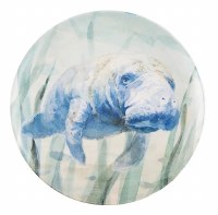 11" Round Blue Melamine Manatee Plate