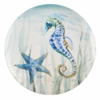 11" Round Blue Melamine Seahorse Plate