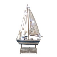 12" LED White Wash and Blue Sailboat Statue