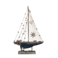 20" LED Blue and Brown Sailboat Statue