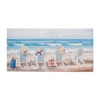 12" x 24" Four White Beach Chairs on the Beach Coastal Canvas