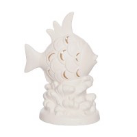 7" LED White Ceramic Fish Figurine