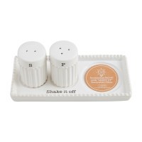 Ceramic Salt and Pepper Shakkers With a Tray For a Decorative Sitter by Mud Pie