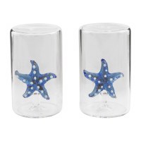 3" Clear and Blue Glass Starfish Design Salt and Pepper Shakers by Mud Pie