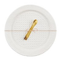 13" Round White Textured Cramic Platter With Tongs by Mud Pie