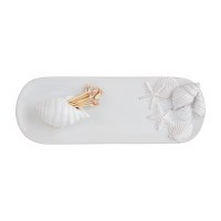 4" x 11" White Ceramic Sea Shell Tray With a Toothpick Caddy by Mud Pie