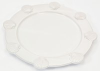 13" Round White Scallop Shell Rim Ceramic Platter
