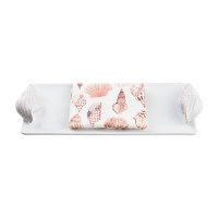 6" x 14" White Cramic Sea Shell Handle Tray With a Kitchen Towel by Mud Pie