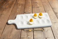 7" x 15" White Marble Egg Tray With a Fork by Mud Pie