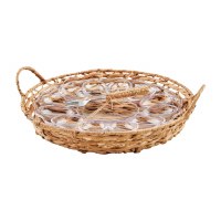 13" Round Clear Acrylic and Natural Woven Basket Egg Tray With a Fork by Mud Pie