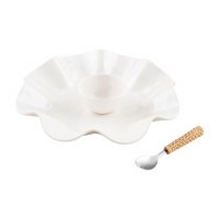 13" Round White Melamine Chip and Dip Dish With a Spoon by Mud Pie