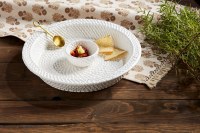 13" Round White Textured Ceramic Chip and Dip Dish With a Spoon by Mud Pie