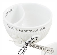 5" Round White Ceramic Olive Bowl With a Fork by Mud Pie