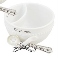 5" Round White Ceramic Olive Bowl With a Spoon by Mud Pie