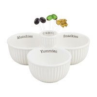 9" White Ceramic Three Compartment Dish With a Toothpick Holder by Mud Pie