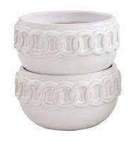 Set of Two 4" Round White Ceramic Link Rim Bowls by Mud Pie