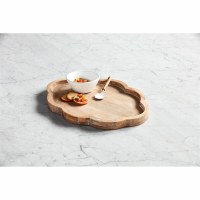 13" x 16" White Wash and Brown Oval Wood Tray With a Ceramic Dip Bowl and Metal Spoon by Mud Pie