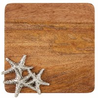 8" Sq Metal Starfish on a Wood Cutting Board by Mud Pie