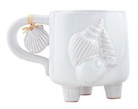 12 Oz White Conch Shell Mold and Scallop Shell Charm Ceramic Mug by Mud Pie