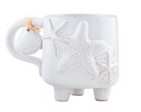 12 Oz White Starfish Mold and Sand Dollar Charm Ceramic Mug by Mud Pie