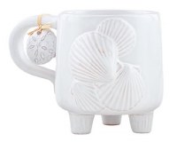 12 Oz White Scallop Shell Mold and Sand Dollar Charm Ceramic Mug by Mud Pie