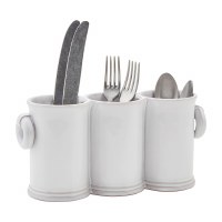 5" White Ceramic Three Compartment Utensil Jar by Mud Pie