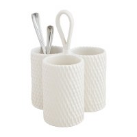 9" White Textured Ceramic Three Compartment Utensil Jar by Mud Pie