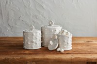 Set of Three White Textured Ceramic Canisters by Mud Pie